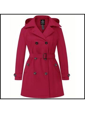 Plus Size Waterproof Trench Coat Hooded Lapel Overcoat
